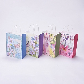 Butterfly Pattern Paper Gift Bags with Handles, for Birthday Wedding Christmas Party, Rectangle