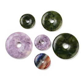 Natural Gemstone Pendants, Donut/Pi Disc Charms