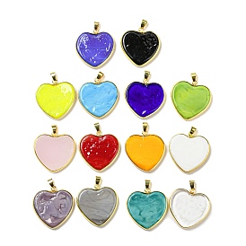 Handmade Lampwork Pendants, with Brass Findings, Long-Lasting Plated, Lead Free & Cadmium Free, Heart Charms