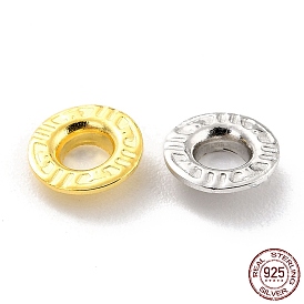 925 Sterling Silver Grommet Eyelet Findings, for Bag Making, Flat Round with Stripe Pattern