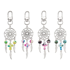 4шт. плетеная сетка/паутина с крылом сплава и синтетической бирюзой крест круглый кулон украшение, с поворотными застежками сплава