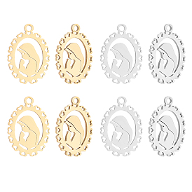 Unicraftale 12Pcs 2 Colors Ion Plating(IP) 201 Stainless Steel Pendants, Cut, Oval with Woman