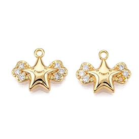 Brass Micro Pave Clear Cubic Zirconia Charms, Star