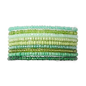 9Pcs Rondelle Glass Seed Beaded Stretch Bracelet Sets, Stackable Bracelets for Women