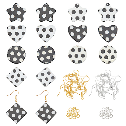 Kits de fabricación de pendientes colgantes de bricolaje, 16 colgantes de acetato de celulosa (resina) de corazón y geometría, anillos de salto de hierro y ganchos para aretes