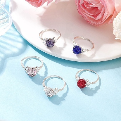 Кольца для женщин из полимерной глины ручной работы со стразами, круглые, с серебряной экологически чистой медной проволокой