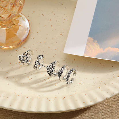 Латунь регулируемые манжеты кольца, античное серебро