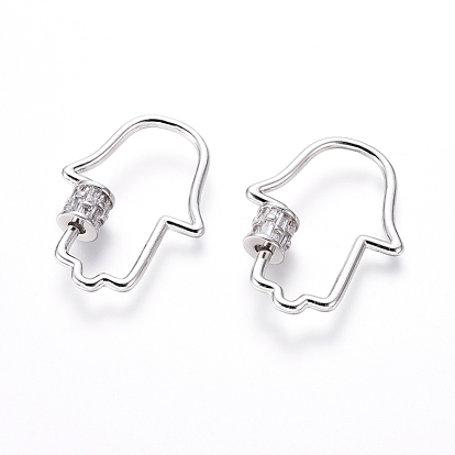 Латунные микропаве, кубический цирконий, винт, карабин, подвески с замком, для изготовления ожерелий, прозрачные, hamsa рука / рука fatima / рука miriam