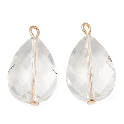 Стеклянные подвески, с петлями из латуни светло-золотистого цвета, граненые, слезинки