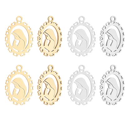 12Pcs 2 Colors Ion Plating(IP) 201 Stainless Steel Pendants, Cut, Oval with Woman