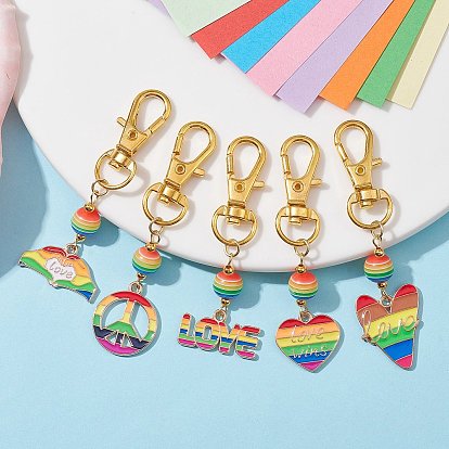 Alloy Enamel Pendant Decorations, with Resin Beads. Rainbow Color Pride