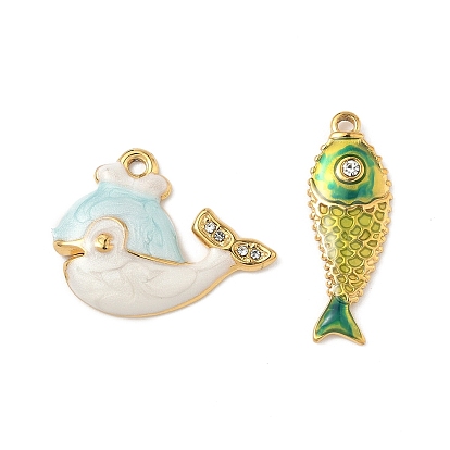 304 из нержавеющей стали горный хрусталь подвески, с эмалью, рыбы прелести, ионное покрытие (ip), реальный 18 k позолоченный