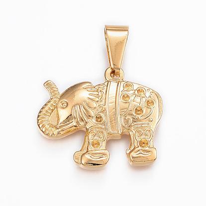 304 Stainless Steel Pendant Rhinestone Settings, Elephant