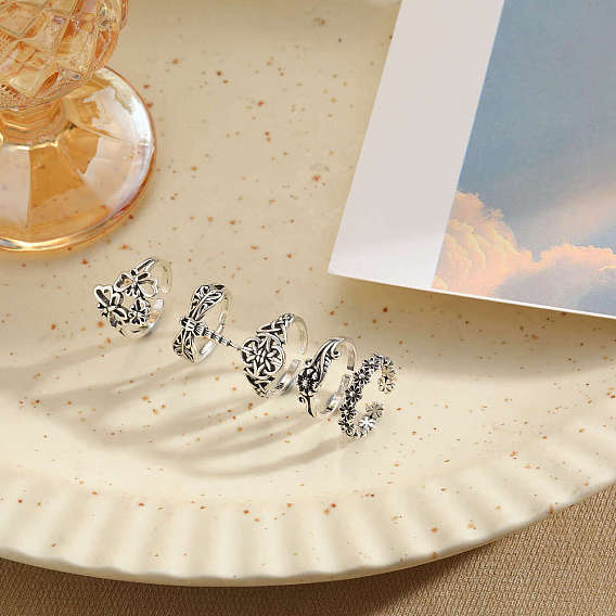 Латунь регулируемые манжеты кольца, античное серебро