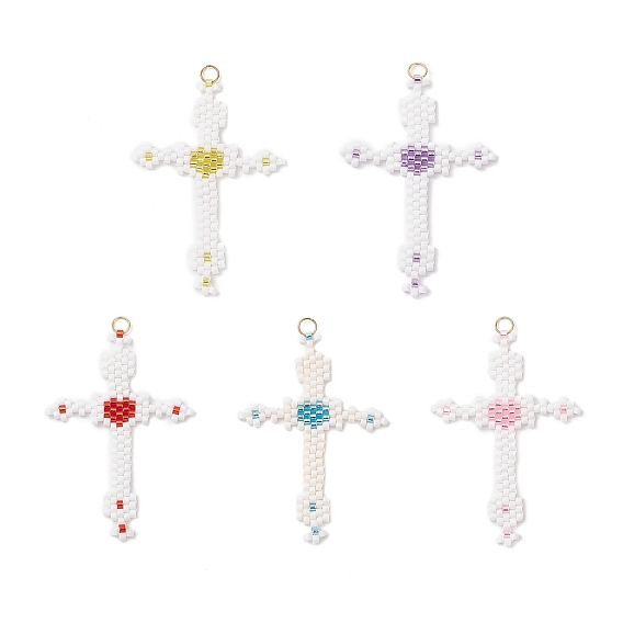 Подвески-кресты из стеклянного бисера, с 304 кольцами из нержавеющей стали, реальный 18 k позолоченный