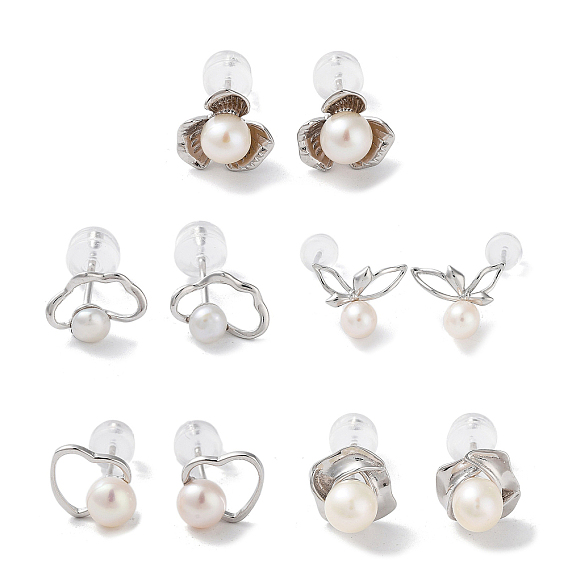 Natural Pearl Stud Earrings for Women, with Sterling Silver Pins