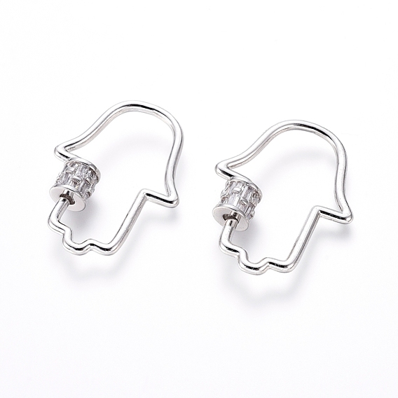 Латунные микропаве, кубический цирконий, винт, карабин, подвески с замком, для изготовления ожерелий, прозрачные, hamsa рука / рука fatima / рука miriam