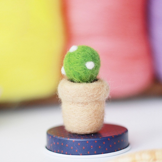 Kit de feutrage à l'aiguille cactus, y compris les instructions, 1 mousse pc, 3 aiguilles PC, 4 couleurs laine