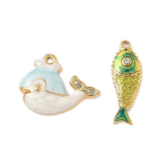 304 из нержавеющей стали горный хрусталь подвески, с эмалью, рыбы прелести, ионное покрытие (ip), реальный 18 k позолоченный