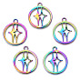 Rainbow Color Alloy Pendants, Cadmium Free & Nickel Free & Lead Free, Ring with Star