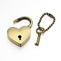Heart Lock & Key Zinc Alloy Key Clasps, with Iron Ball Chain and Findings, 65mm