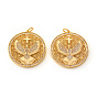Brass Micro Pave Cubic Zirconia Pendants, with Jump Rings, Flat Round with Eagle & Cross, Clear