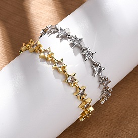 Латунные браслеты с микропаве из прозрачных кубических цирконий для женщин, звезда, без кадмия и без свинца, стойки покрытие, долговечный