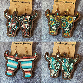 Деревянные серьги с подвесками в богемном стиле, золотые, поголовье крупного рогатого скота