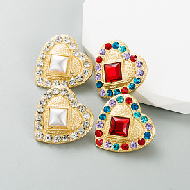 Fashion Heart-shaped Earrings for Women, Colorful Rhinestone Studs Jewelry