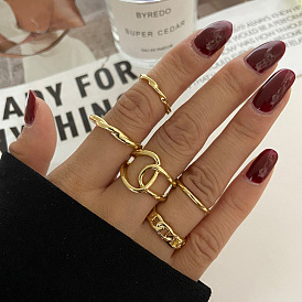 Fashionable Metal Texture Minimalist Tail Ring Set for Women