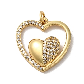 Heart Rack Plating Brass Micro Pave Clear Cubic Zirconia Pendants, with Jump Ring, Long-Lasting Plated, Lead Free & Cadmium Free