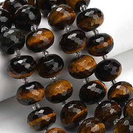 Природных тигровый глаз бисер нитей, рондель, граненые, со стеклянными бусинами