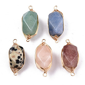 Соединители звеньев естественного драгоценного камня, проволока из латуни светло-золотистого цвета, прямоугольник восьмиугольник