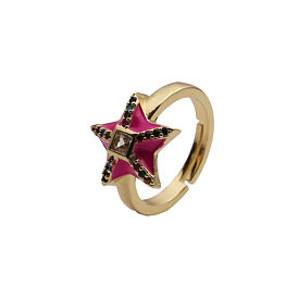 Stylish Copper Zircon Star Ring for Women's DIY Jewelry