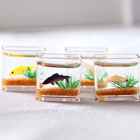 Square KOI Fish Tank, High Borosilicate Glass Miniature Ornaments, Micro Landscape Garden Dollhouse Accessories, Pretending Prop Decorations