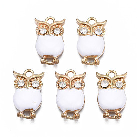 Rack Plating Alloy Enamel Pendants, with Crystal Rhinestone, Cadmium Free & Nickel Free & Lead Free, Owl