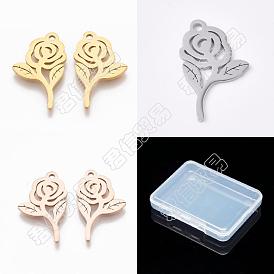 Unicraftale 18Pcs 3 Colors Valentine's Day Theme, 201 Stainless Steel Pendants, Flower/Rose