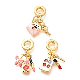 Латунная эмаль макияж европейские подвески-шармы, Подвески с большими отверстиями, без кадмия, без никеля и без свинца, реальный 18 k позолоченный