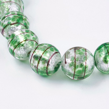 Handmade Silver Foil Glass  Beads Strands, Round