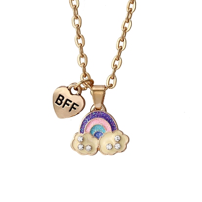 Enamel Rainbow Pendant Necklace with Rhinestone, Word BFF Alloy Jewelry for Valentine's Day