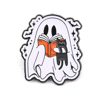 Застежки для значков на лацкан из эмалированного сплава на Хэллоуин, Чтение с привидением и держание кошки на руках, чёрные