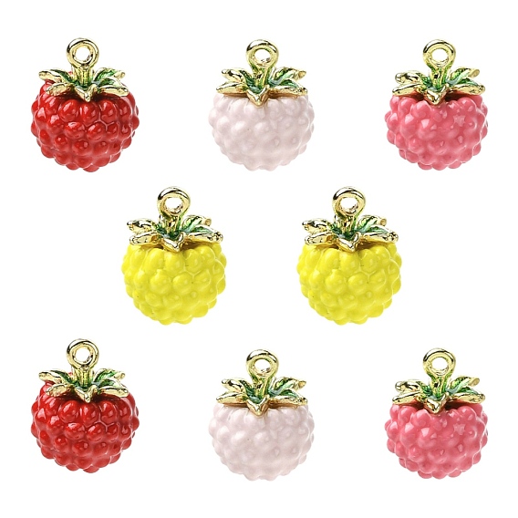 8Pcs 4 Colors Alloy Enamel Pendants, Golden, Raspberry Charms