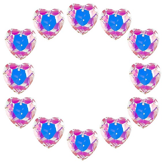 12 шт. Стеклянные подвески, сердце, AB цвет, граненые