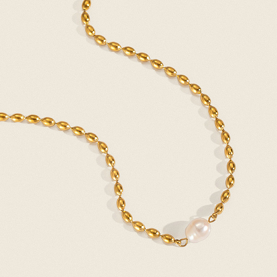 Ожерелья из французских бусин из натурального пресноводного жемчуга в форме картофеля и риса из нержавеющей стали для женщин, белые