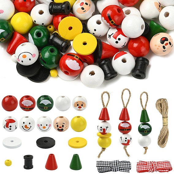 Набор для изготовления подвесок на рождественскую тематику своими руками., в том числе деревянные бусы, Полиэфирная лента, джутовый шнур