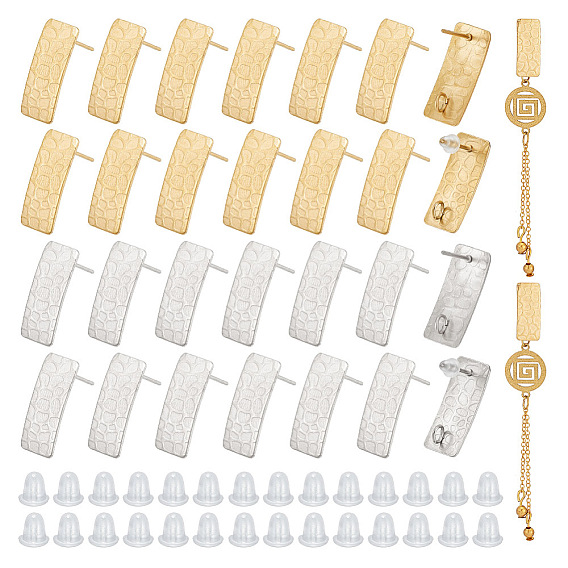 32шт. 2 цвет 304 серьги-гвоздики из нержавеющей стали, прямоугольные, с вертикальными петлями и пластиковыми ушными гайками 80шт.