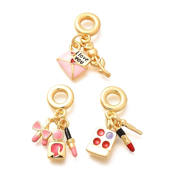Латунная эмаль макияж европейские подвески-шармы, Подвески с большими отверстиями, без кадмия, без никеля и без свинца, реальный 18 k позолоченный