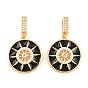 Brass Micro Pave Clear Cubic Zirconia Pendants, with Enamel, Wheel Charms