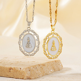 Ожерелья с подвеской из латуни, блестящие прозрачные фианиты овальной формы с кулоном Nossa senhora aparecida Девы Марии