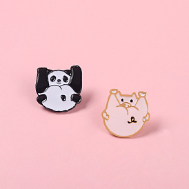 Cartoon Panda & Pink Pig Enamel Pins - Unisex Alloy Badges for Students